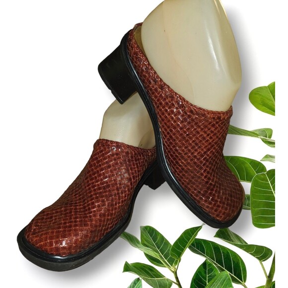 NAOT Woven Rust Brown Leather Slip On Comfort Mule Slide Block Heel EUR 36 US 6 - Picture 1 of 13
